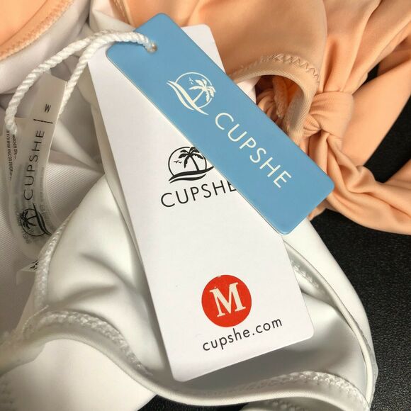 NEW Cupshe Colorblock Plunging One Piece Swimsuit Orange White Size Medium - Picture 7 of 9